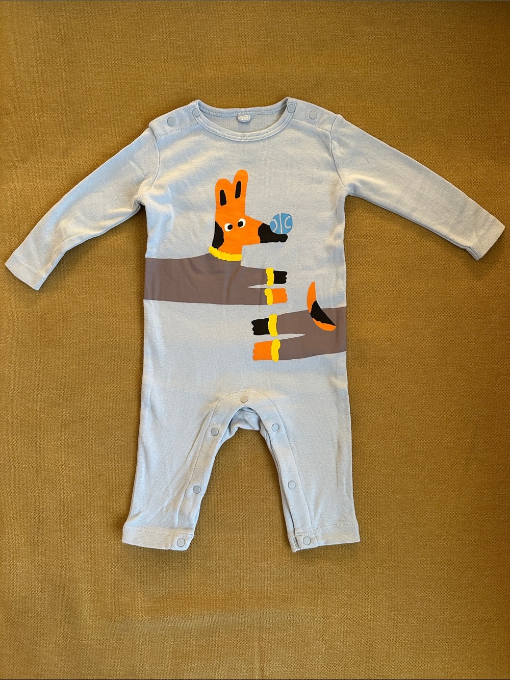 Stella McCartney Baby Light Blue Footie with Orange Animal Graphic